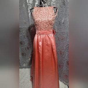 Peach Silk Shantung Open Back Bow Wedding Guest Dress XS